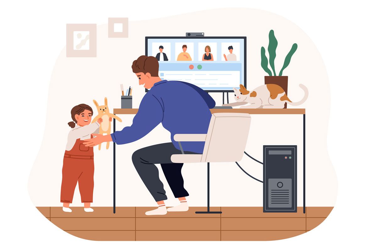 A man and a child sit at a desk, focused on a computer screen, engaged in an activity together.