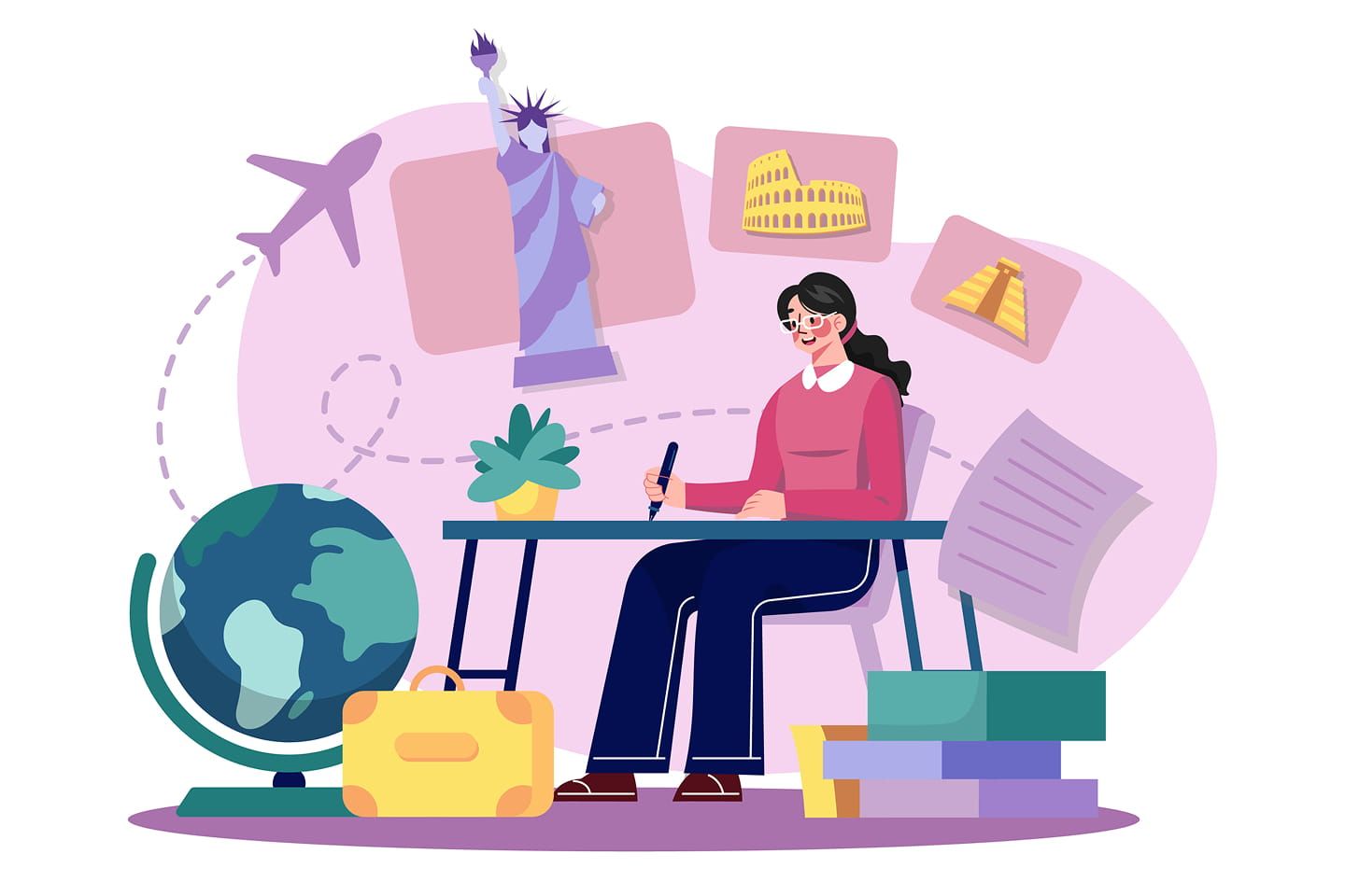 Illustration of someone working abroad