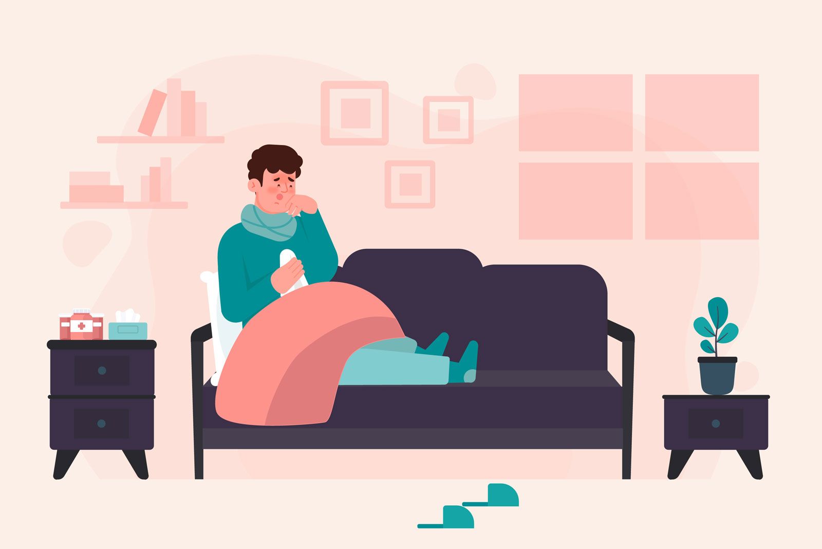 Man with cold staying indoors