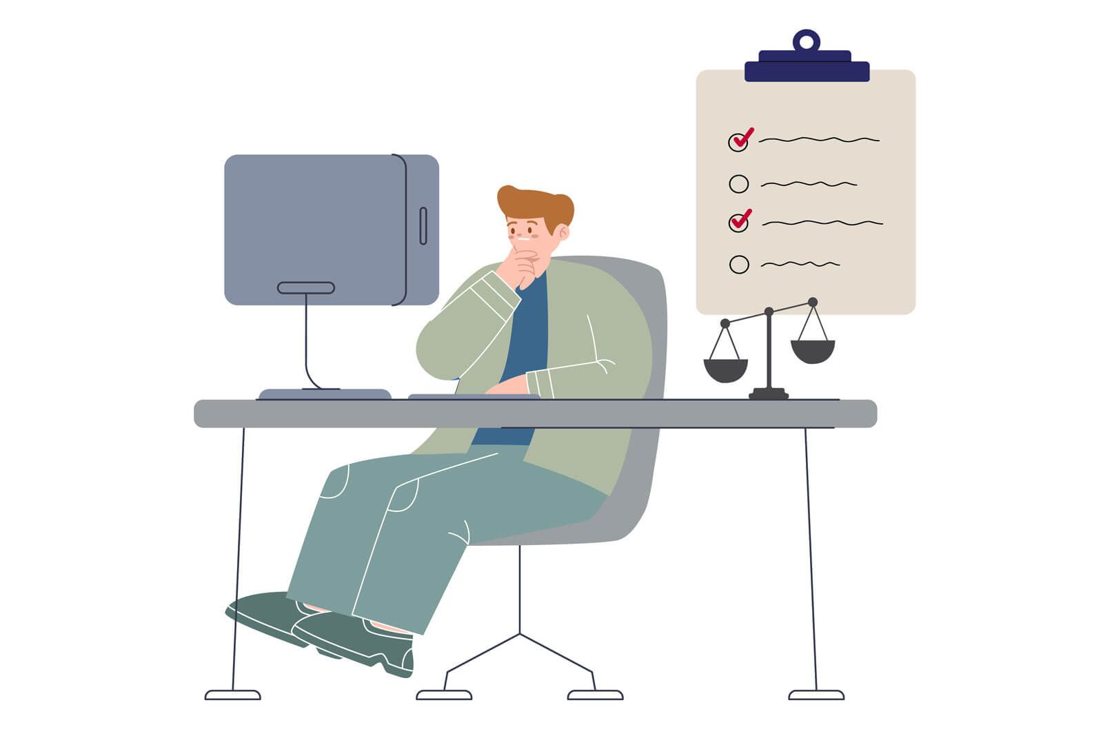 An office worker looking at a checklist